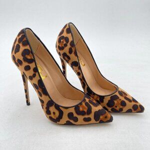 FSJ Leopard Suede Sexy Dress Shoes Pointy Toe High Heels Stilettos Pumps